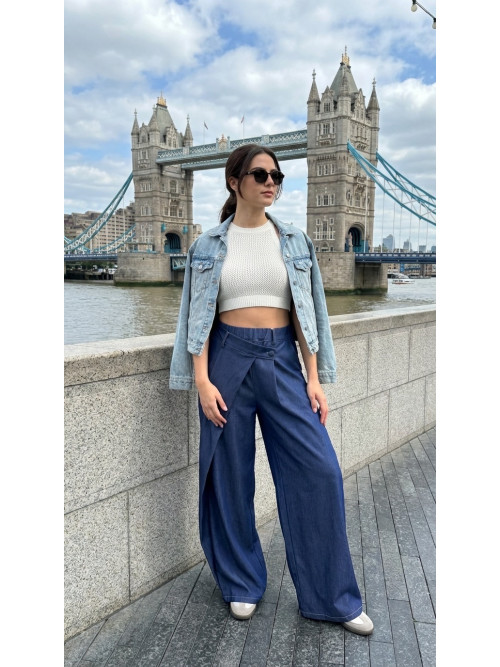 Pantalon large effet portefeuille façon jean