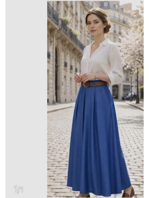 Jupe longue évasée et fluide en chambray