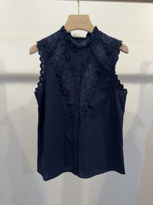 Chemise sans manche plastron brodé