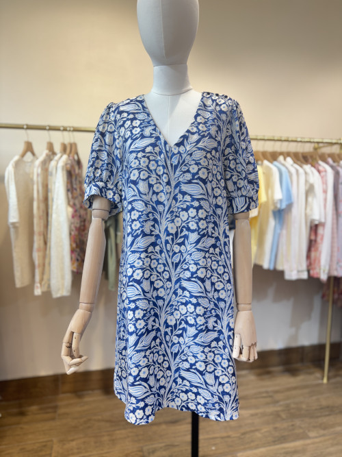 Robe courte droite imprimé fleuri col V