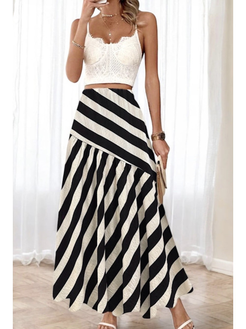 Jupe longue à rayures en viscose effet lin