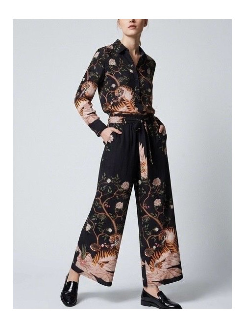 Chemise fluide avec imprimé floral et tigres