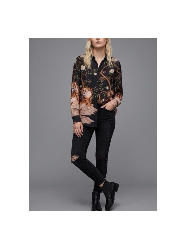 Chemise fluide avec imprimé floral et tigres