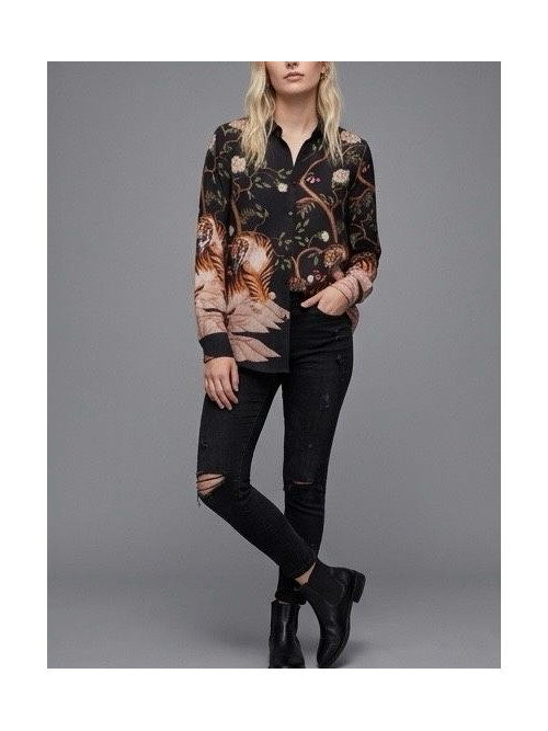 Chemise fluide avec imprimé floral et tigres