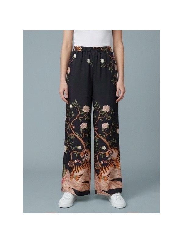 Pantalon large et fluide imprimé floral et tigres