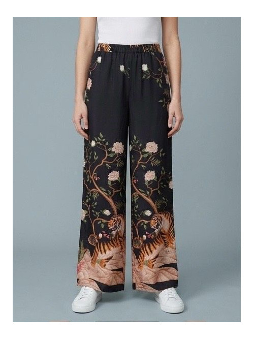 Pantalon large et fluide imprimé floral et tigres