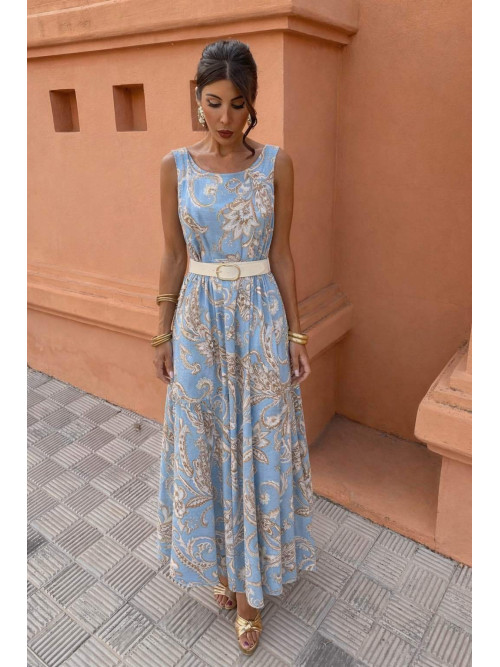 Robe midi imprimé cachemire avec ceinture