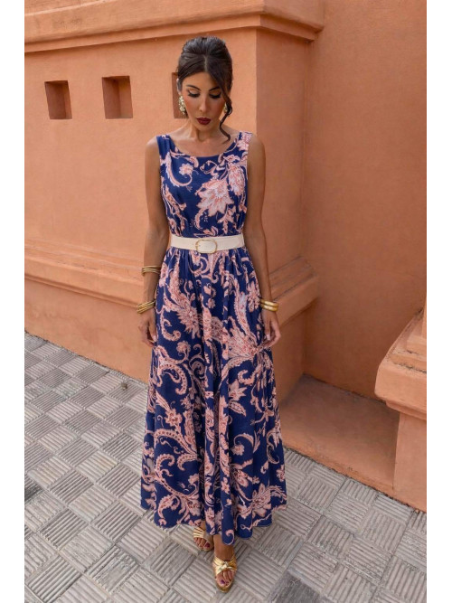 Robe midi imprimé cachemire avec ceinture