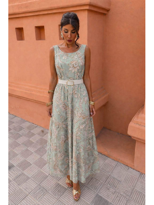 Robe midi imprimé cachemire avec ceinture