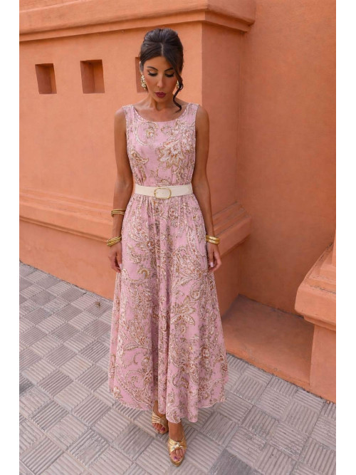 Robe midi imprimé cachemire avec ceinture