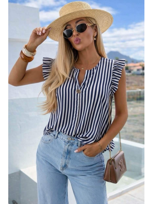 Blouse rayée col V et manches volantées