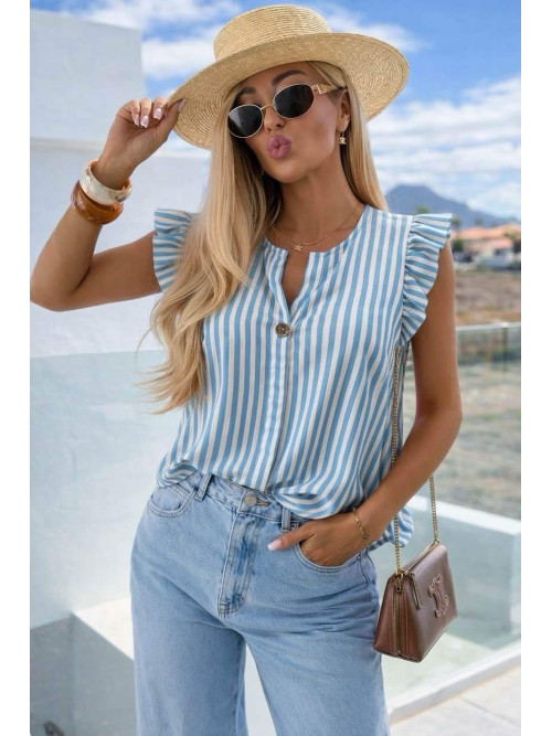 Blouse rayée col V et manches volantées