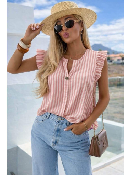 Blouse rayée col V et manches volantées