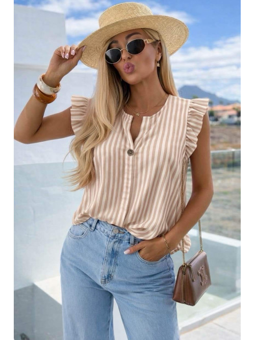 Blouse rayée col V et manches volantées