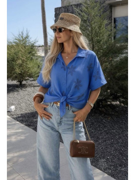 Blouse unie brodée manches...
