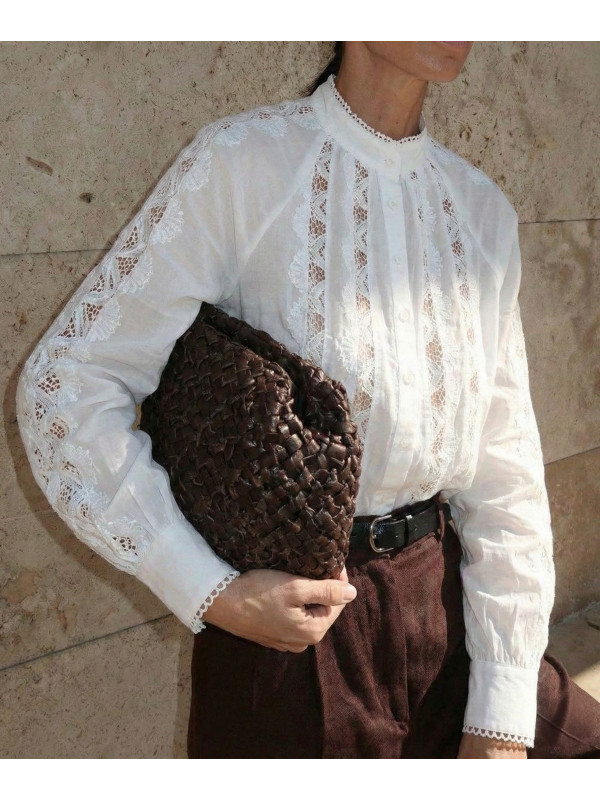 Chemise broderies ajourées manches longues