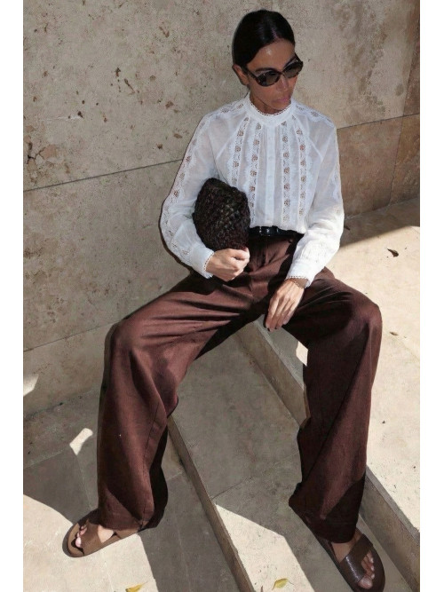 Chemise broderies ajourées manches longues