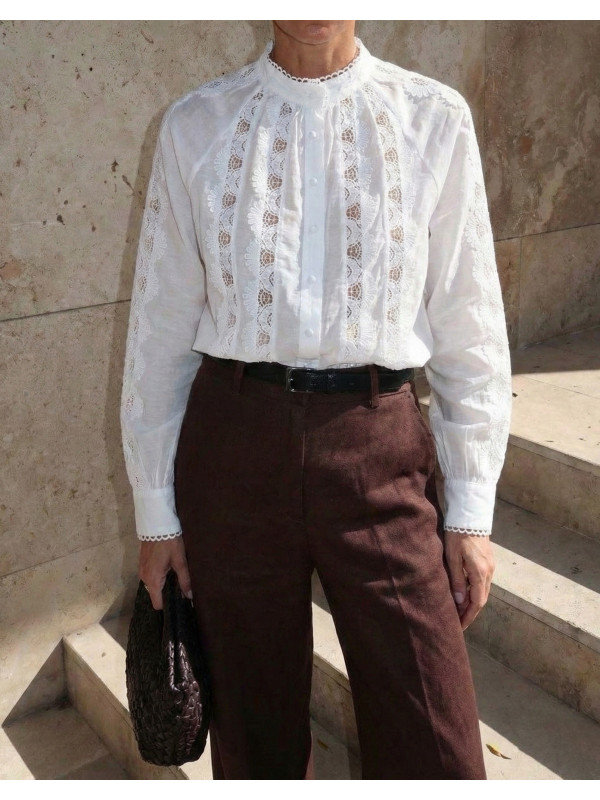 Chemise broderies ajourées manches longues