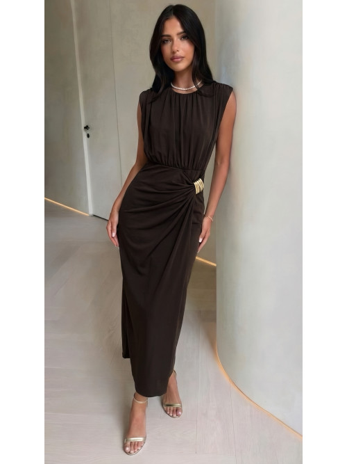 Robe longue portefeuille avec boucle dorée