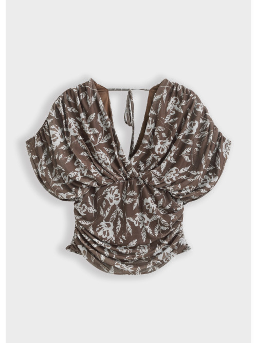 Top décolleté V drapé à motifs floraux
