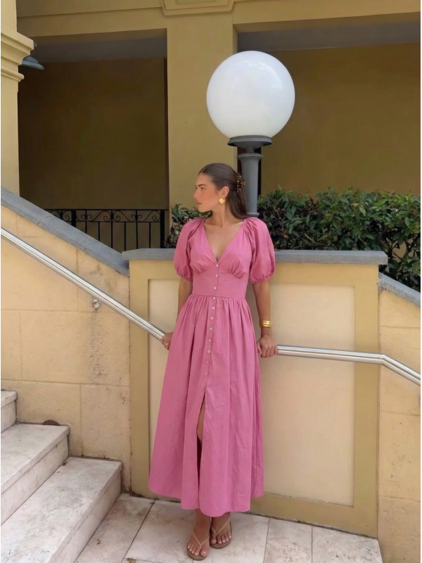 Robe longue boutonnée dos-nu