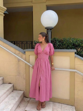 Robe longue boutonnée dos-nu