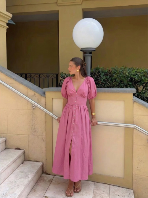 Robe longue boutonnée dos-nu