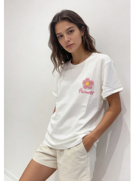 T-shirt FLOWER brodé à la...