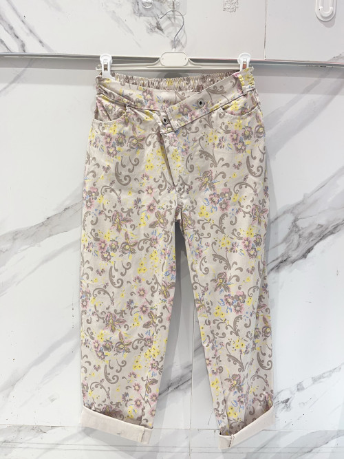 Pantalon stretch imprimé boutons déportés