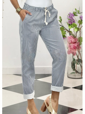 Pantalon rayé avec revers...