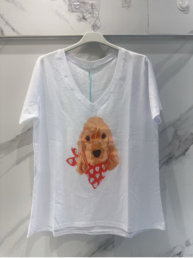 T-shirt col V "cocker avec...
