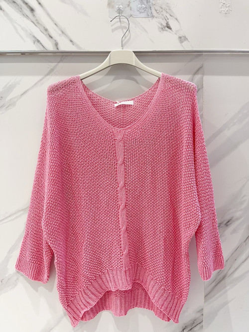 Pull tricot col V manches 3/4