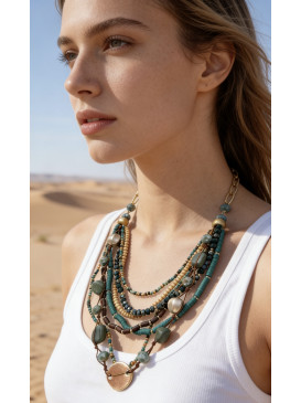 Collier fantaisie doré et...