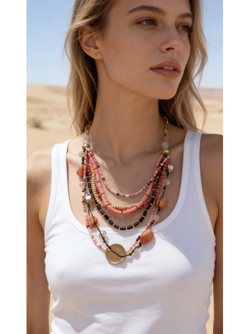 Collier fantaisie doré et perles