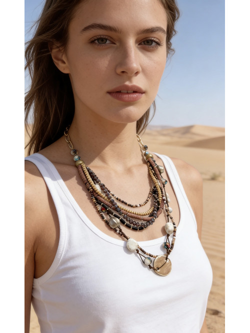 Collier fantaisie doré et perles