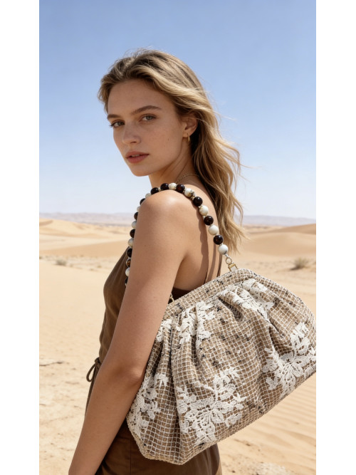 Sac bourse anse perles et chaînette dorée
