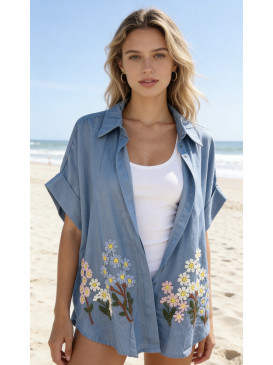 Chemise oversized broderies...