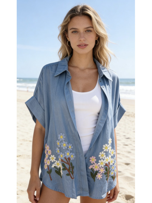 Chemise oversized broderies florales
