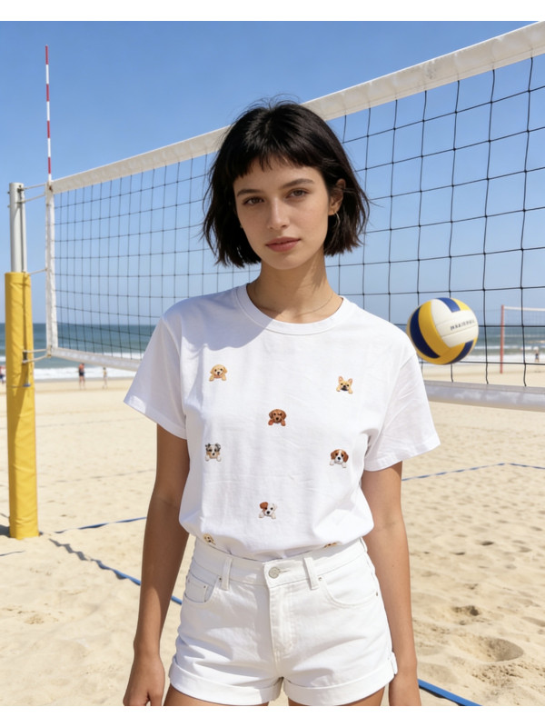 T-shirt col rond manches courtes "chiots"