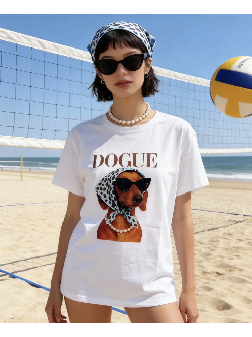 T-shirt col rond "teckel bandana à pois"