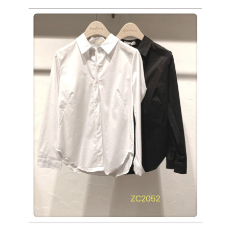 Chemise blanche cintrée boutonnage sous patte en popeline de coton Sens Uniq
