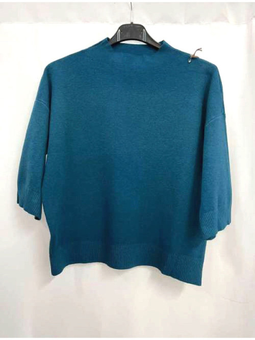 Pull crop col montant manche au coude Pull crop col montant manche au coude