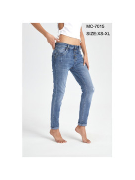 Jean's stretch boutonné et fantaisie de surpiqure poches avec légère usure Melly & Co